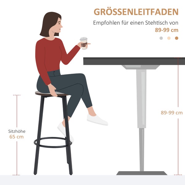 HOMCOM Barhocker, 2er-Set Barstühle mit Fußstütze, Tresenhocker mit Stahlgestell, Tresenstuhl im Industriedesign, Küchenstuhl für Esszimmer, Wohnzimmer, Rustikales Braun