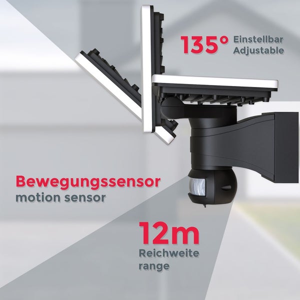 Außenstrahler - 20W, 2300lm, IP44, LED, mit Bewegungsmelder, neutralweiß, schwarz