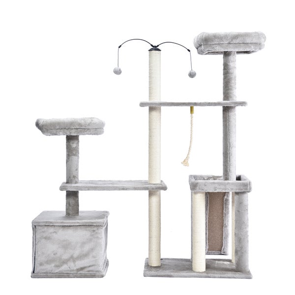 Home Deluxe - Kratzbaum JAX - Farbe: Grau, Maße: 136 x 124 x 40 cm, Material: Polyester, Sisal, Gestell: MDF I Katzenbaum Kratzpfosten