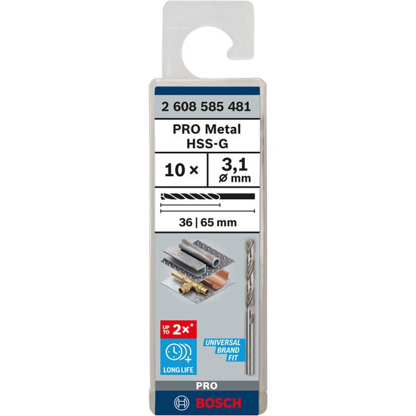 Bosch PRO Metal HSS-G Spiralbohrer 3,1 x 36 x 65 mm - 2608585481