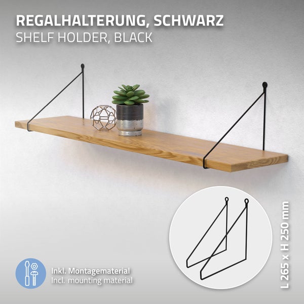 ML-Design 4 Stück Regalhalterung 250mm Schwarz, Metall, Dreieckige Regalhalterungen, Schwebe Regalwinkel, Draht Wandhalterung, Regalträger für Wandmontage, Wandregal Wandkonsole Hängeregal Regalstütze