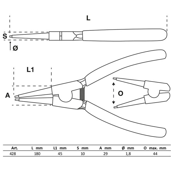 BGS Sprengringzange gerade für Außensprengringe 180 mm - 428