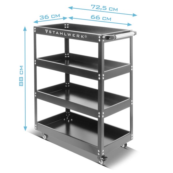 Werkstattwagen mit vier Ablageflächen, Maße 72,5 x 36 x 88 cm, Stahlwerk Logo