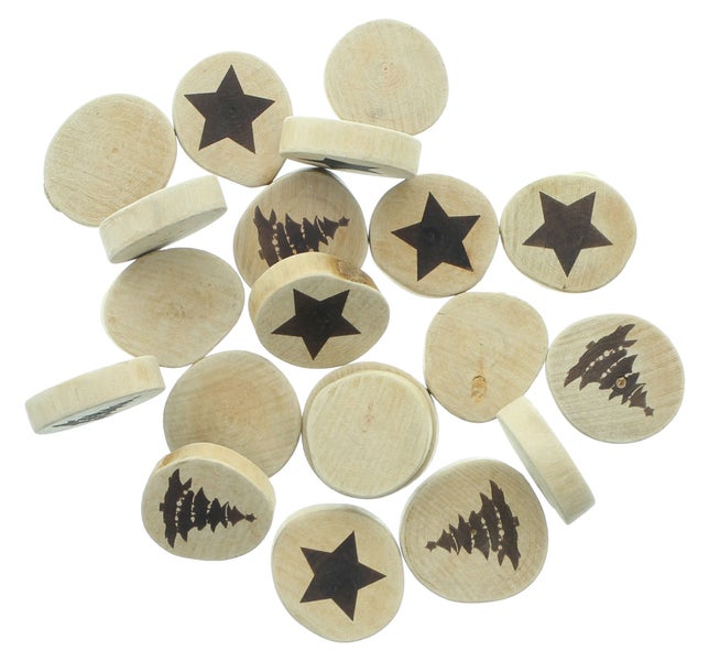 FRANK FLECHTWAREN | Streudeko Stern & Tanne, 20er Set, ca. Ø 4-5 cm, EICHE