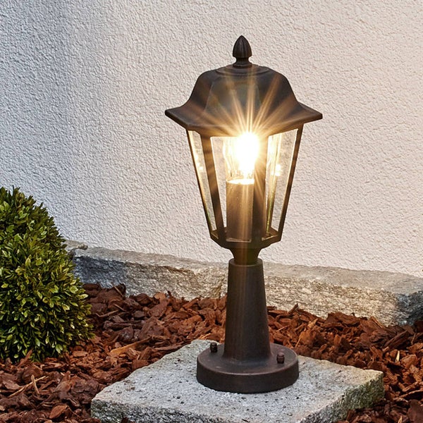 Lindby Außenleuchte Lamina (spritzwassergeschützt (Retro, Vintage Antik) in Braun aus Aluminium (1 flammig E27) - Wegeleuchte Pollerleuchte Wegelampe Sockelleuchte