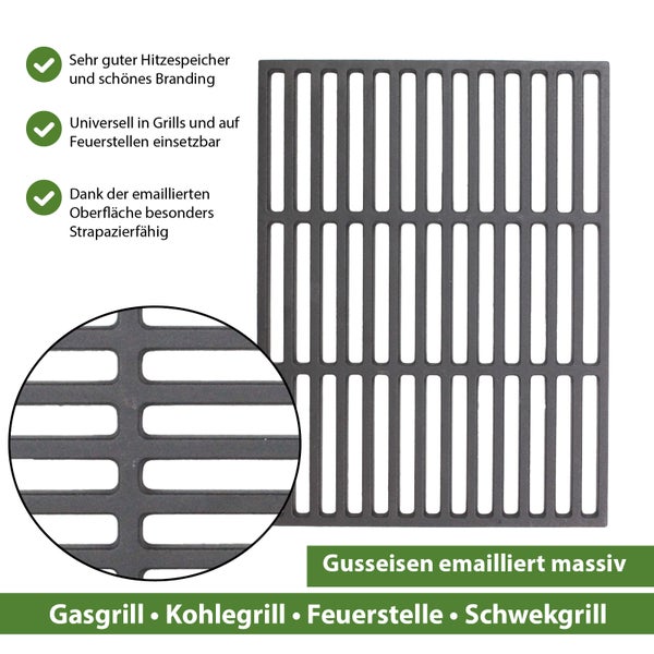 Massiver, emaillierter Gusseisen Grillrost für Gasgrill, Kohlegrill, Feuerstelle und Schwenkgrill mit hoher Hitzespeicherung.
