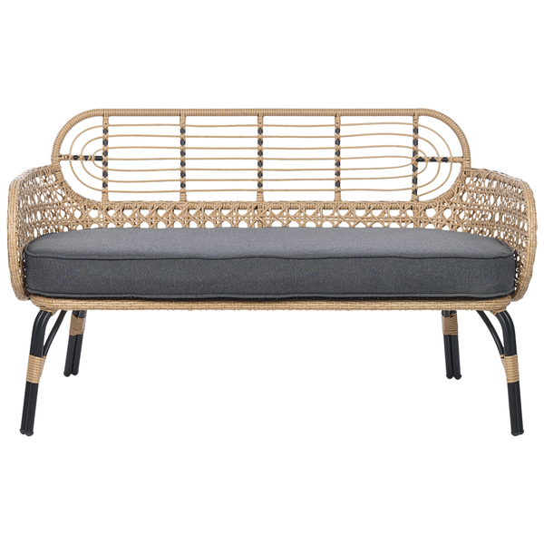 Gartenbank mit Auflage PRATELLO 122 cm Polyrattan Naturfarben