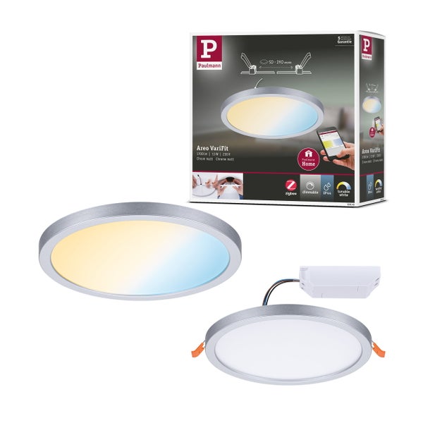 Paulmann Areo VariFit LED Einbauleuchte rund mit Zigbee Steuerung und einstellbarer Farbtemperatur sowie Verpackung