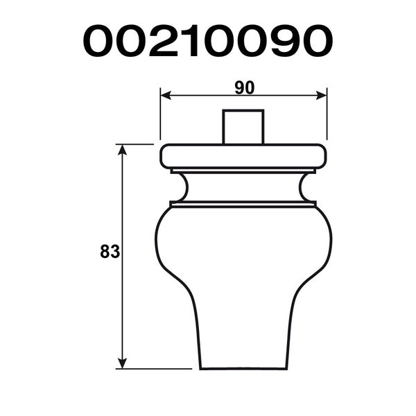 Technische Zeichnung eines Möbelfußes mit den Maßen 90 und 83