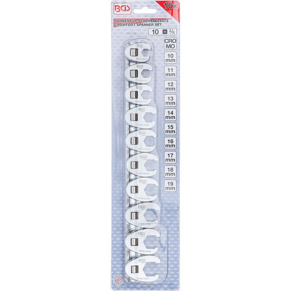 BGS Hahnenfußschlüssel-Satz Antrieb Innenvierkant 10 mm (3/8) SW 10 - 19 mm 10tlg. - 1756