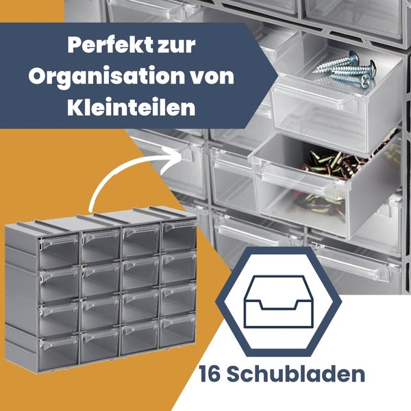Kleinteilemagazin mit 16 Schubladen zur Aufbewahrung