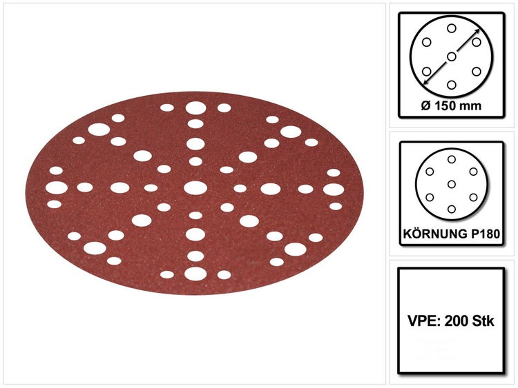 Festool STF D150/48 Schleifscheiben Rubin 2 P180 150 mm 200 Stk. ( 4x 575192 ) für RO 150, ES 150, ETS 150, ETS EC 150, LEX 150, WTS 150, HSK-D 150