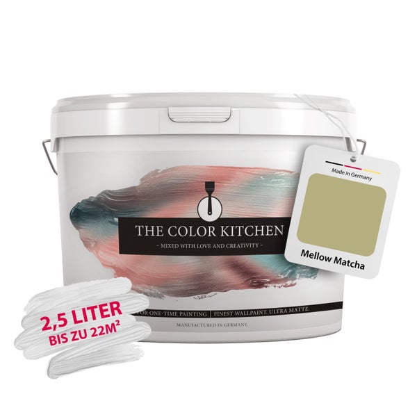 Wandfarbe The Color Kitchen Mellow Matcha ultra matt 2,5 Liter für bis zu 22 Quadratmeter.