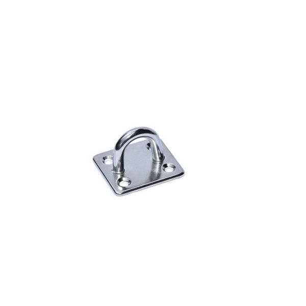 Quadratische Edelstahl Augplatte mit festem Ring zum Anschrauben.