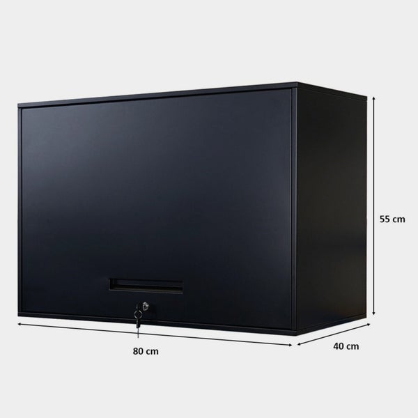 Schwarzer Hängeschrank mit Schlüssel und den Maßen 80 x 55 x 40 cm