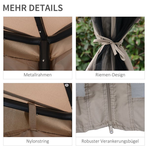 Outsunny Pavillon, Gartenpavillon, 2,94 x 2,94 x 2,65 m, Metall + Polyester, Grau