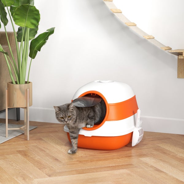 PawHut Katzenklo, 52L x 41B x 38H cm, Kunststoff, Weiß+Orange