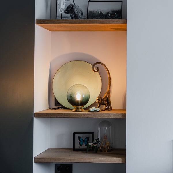 Art Deco Tischlampe Messing mit blauem Glas - Pallon