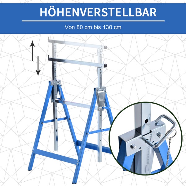 HOMCOM, 2 x Gerüstbock, Unterstellbock, L68 x B58 x H(80-130)cm, Stahl, Blau