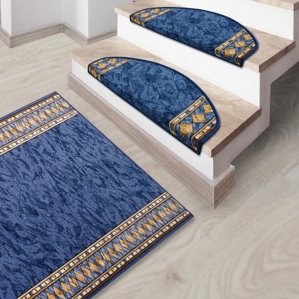 FLOORDIREKT Stufenmatte Rügen Selbstklebend Strapazierfähig Blau Halbrund 65 x 23,5 cm