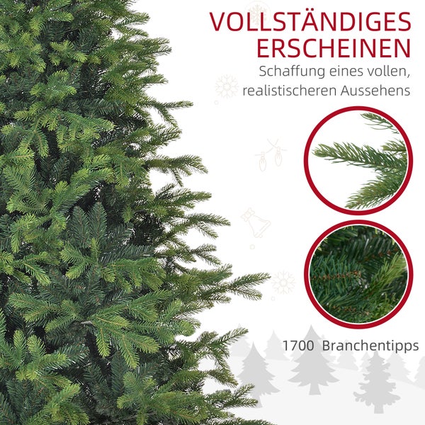 HOMCOM Künstlicher Weihnachtsbaum, 180 cm Christbaum mit 1700 Spitzen, breit klappbar Metallständer, für Weihnachten Deko, Grün