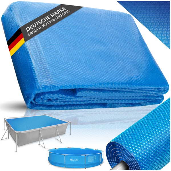 Solarplane für Pools zur Wärmespeicherung mit Noppenstruktur, geeignet für verschiedene Poolformen als Abdeckung für sauberes Poolwasser.
