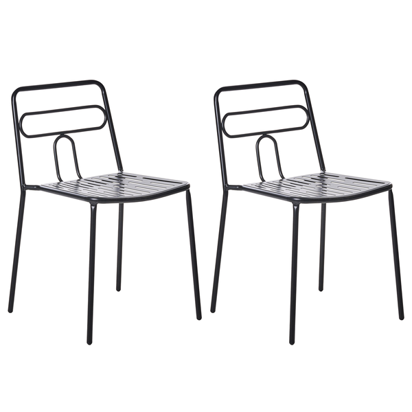 Zwei schwarze Metallstühle für den Außenbereich