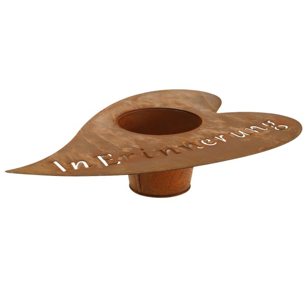 Herzförmige Pflanzschale mit der Aufschrift 'In Erinnerung'