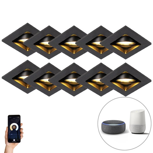 10er Set smarte Einbaustrahler schwarz inkl. Wifi GU10 - Qure