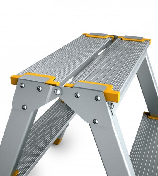 PROREGAL Metal Double Giraffe Doppelseitige-Aluminium-Stufenstehleiter 3 Stufen 63 cm Hoch 150 kg Tragkraft Leiter Trittleiter Haushaltsleiter