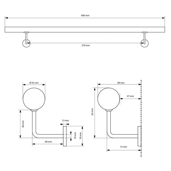 ECD Germany Edelstahl V2A Handlauf 60 cm, rund Ø42mm, rostfrei, gebürstet, Innen/Außen, inkl. Wandhalterung, Edelstahlhandlauf Wandhandlauf Treppengeländer Geländer Treppe Wandhalter Haltegriff Stange