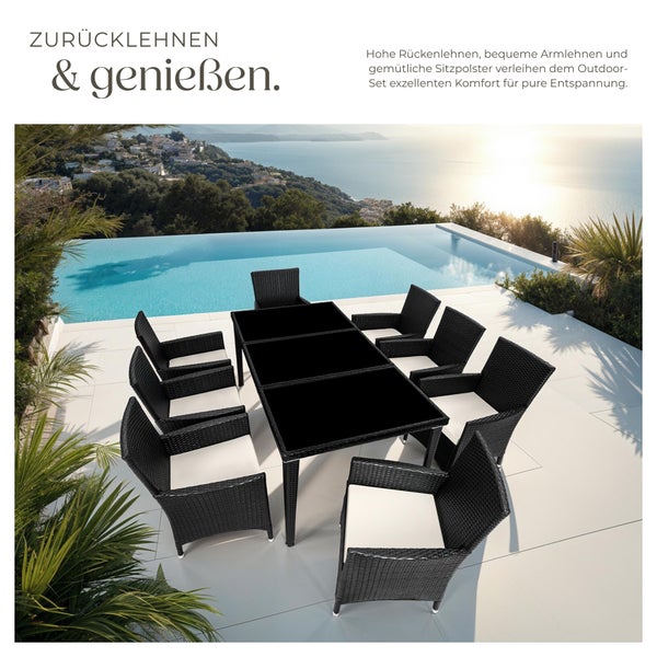 Rattan Sitzgruppe tectake Menorca 2 Bezugssets, inklusive Schutzhülle mit Aluminiumgestell schwarz