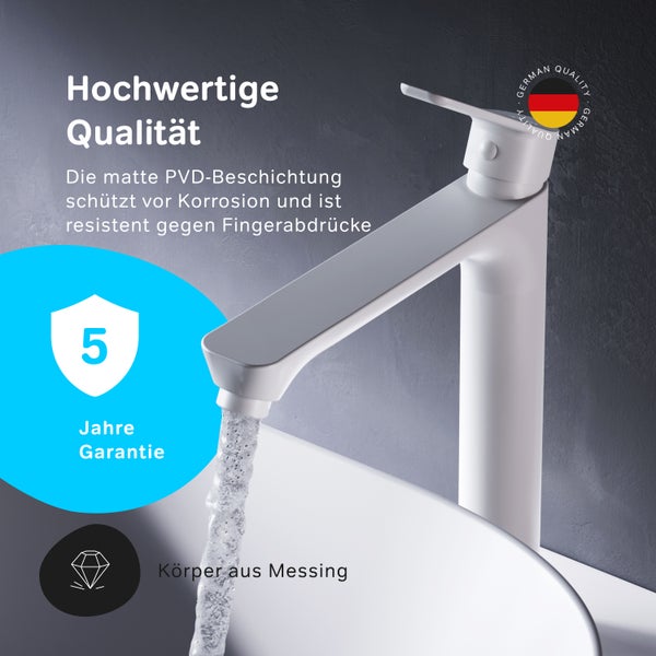 AM.PM Waschtischarmatur für Aufsatzwaschbecken mit Klick-Ablaufgarnitur FTA92233 Hit Weiß matt