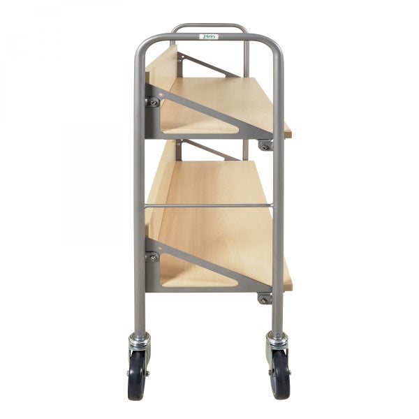 Industrielles Langgutregal aus Stahl mit mehreren Ebenen in Blau und Rot.