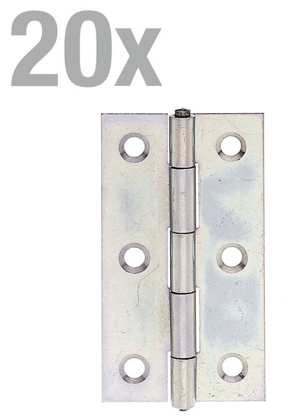 Set aus zwanzig flachen Scharnieren aus Metall zur Montage an Türen oder Möbeln