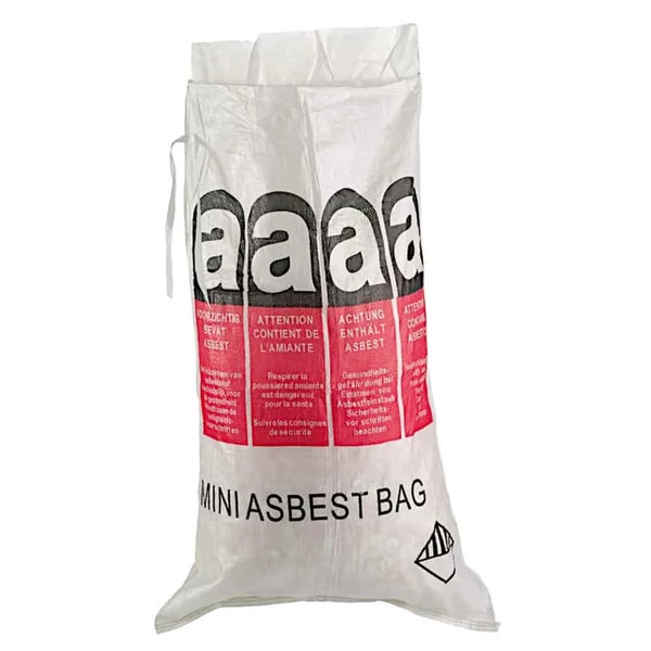 Mini Asbest Sack für die Entsorgung von asbesthaltigen Abfällen mit Sicherheitshinweisen
