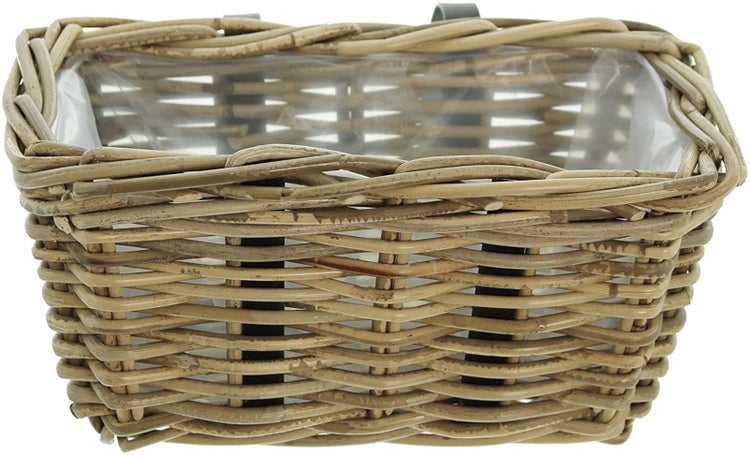 Dekoleidenschaft Rattan Pflanzkasten Koboo Grey klein, grau, Balkonkasten mit Halterung, Blumenkasten für Draußen, Pflanzgefäß