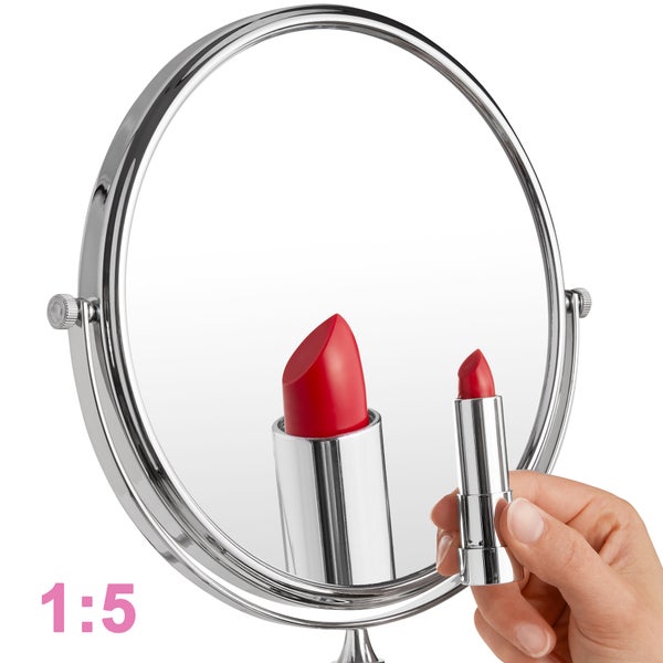 Vergrößerungsspiegel mit rotem Lippenstift