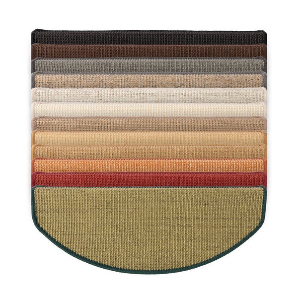 FLOORDIREKT Premium Sisal-Stufenmatte - Umkettelt & Selbstklebend - Halbrund - Schwarz - 23,5 x 65 cm