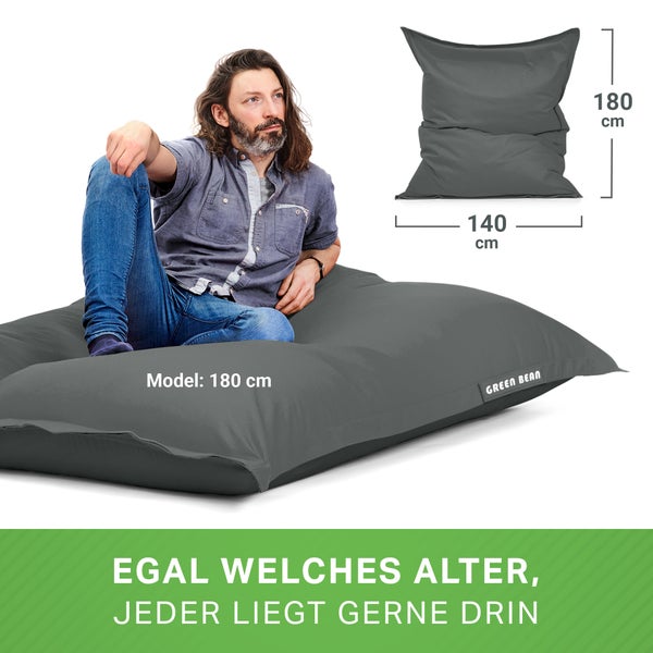 Green Bean 2er Set XXL Sitzsack inkl. Pouf fertig befüllt mit EPS-Perlen - Riesensitzsack 140x180 Lounge Sitz-Kissen Bean-Bag Chair  - Grau