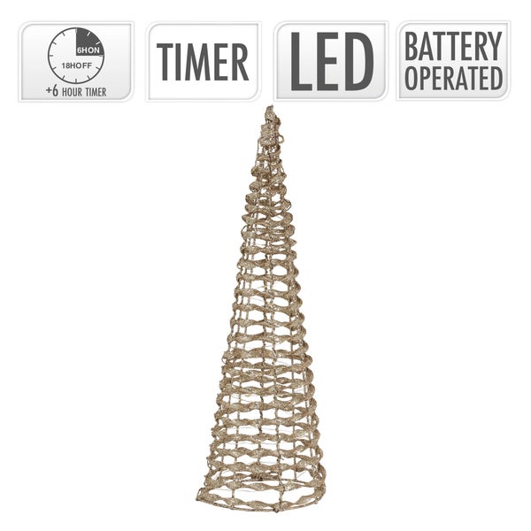 ECD Germany LED Pyramide Lichterkegel Weihnachten mit 20 warmweißen LEDs, 40 cm hoch, Gold, Metall, Leuchtpyramide mit Beleuchtung & Timer, Innen, batteriebetrieben, Deko Lichtpyramide Weihnachtsdeko