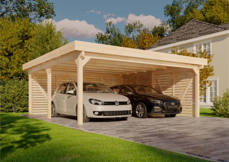 Alpholz Doppelcarport Olaf Carport aus Holz, Unterstand Überdachung mit Montagematerial, Naturbelassen