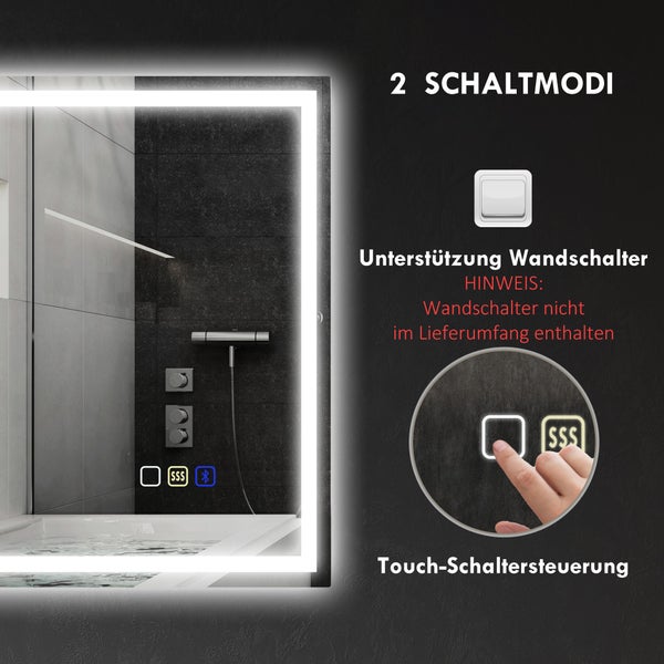 Spiegel mit zwei Schaltmodi und Touch-Schaltersteuerung im Badezimmer