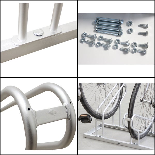Details eines Fahrradständers und Befestigungsmaterial