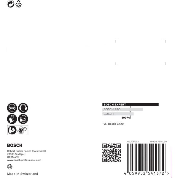 Bosch Verpackungshinweise mit Schutzsymbole und Produktdetails