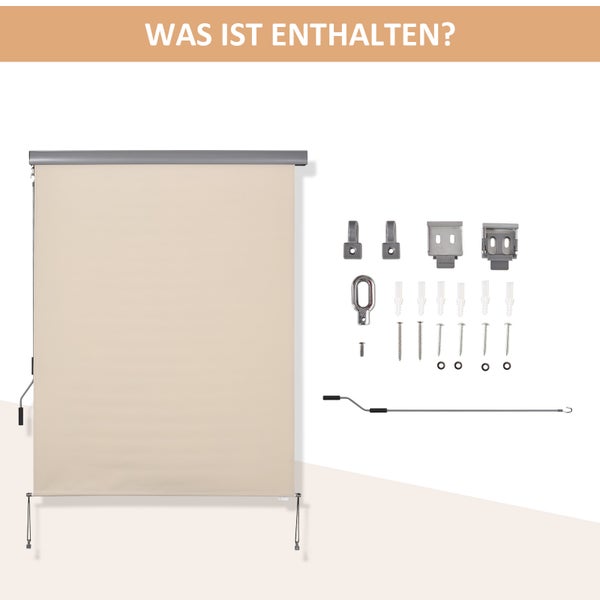 Outsunny Senkrechtmarkise, Vertikalmarkise mit Handkurbel, 200 x 140 cm, Polyesterstoff+Aluminium,  Cremeweiß