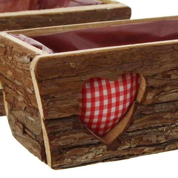FRANK FLECHTWAREN | Pflanzkasten Rinde, 2er Set, HOLZ, 24 x 13 x 10 cm, 30 x 18 x 12 cm