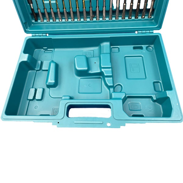 Geöffneter Bohrer- und Bitkoffer aus Kunststoff
