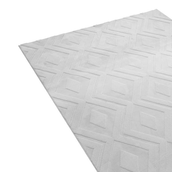 Teppich mit geometrischem Rautenmuster in strukturierter Weboptik