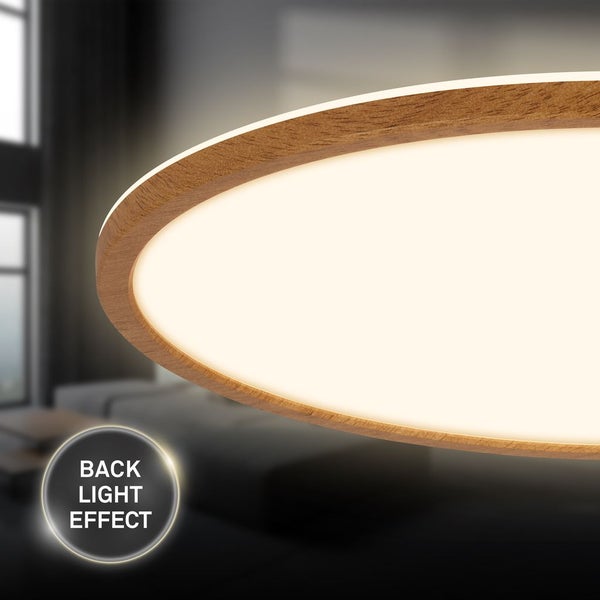 LED Deckenlampe Holz Deckenleuchte Wohnzimmer Indirektes Licht Flach Warmweiß